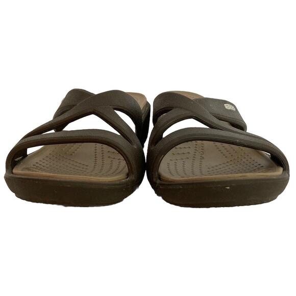 Crocs Patricia II Wedge Slide Sandals Womens 7 Brown Slip On Strappy Shoes - Picture 3 of 10